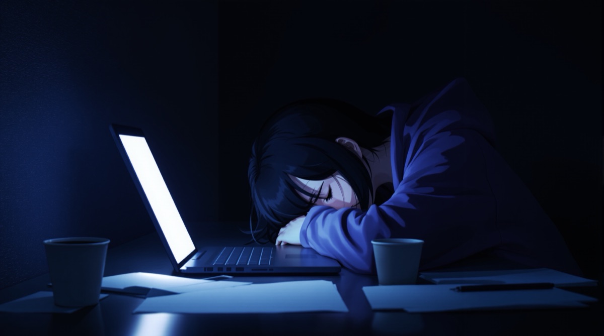 深夜、応募し続けて疲れ果てた在宅ワーカー