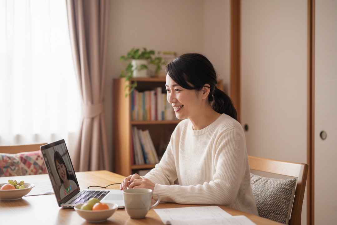 自宅からオンライン相談に参加する女性
